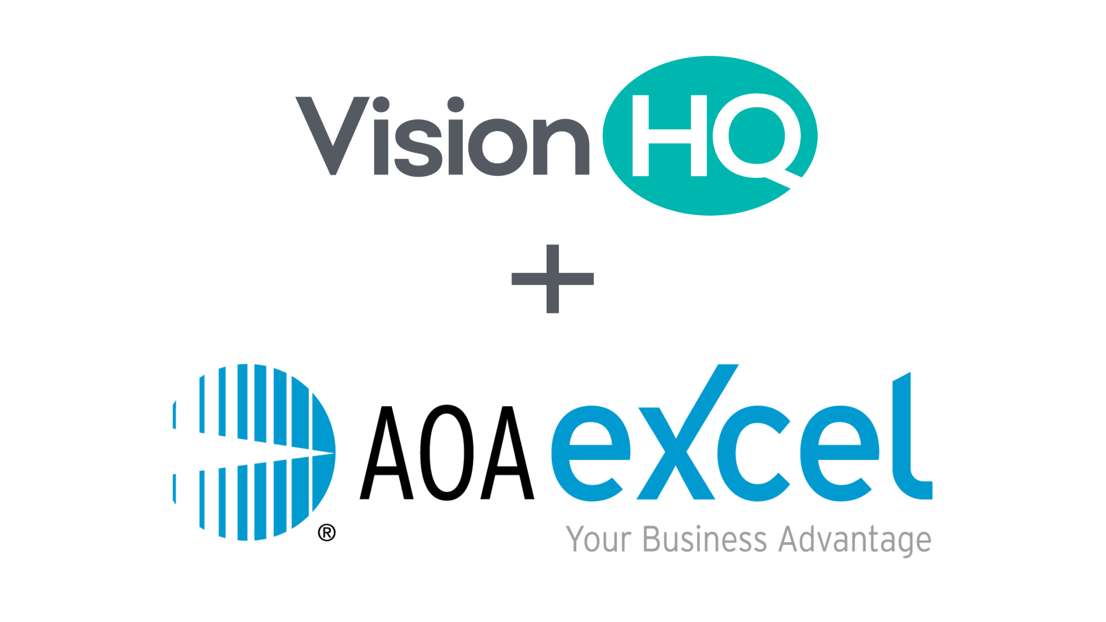 graphic of visionHQ logo and a plus sign and then AOAExcel's logo